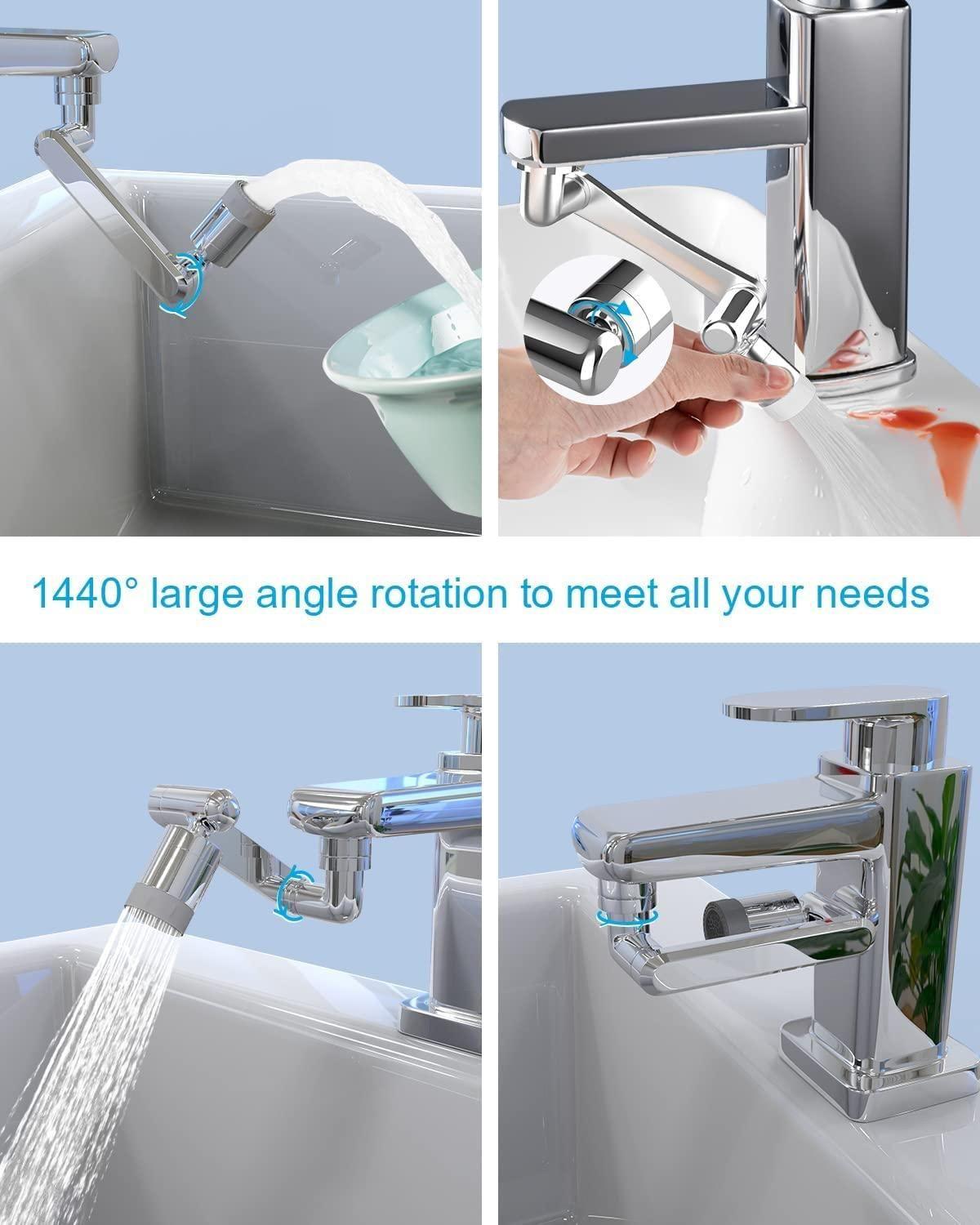 Rotating Faucet Extender Aerator, Universal Splash Filter Faucet, Large Angle Rotating Splash Filter Faucet Extender Aerator with 2 Water Outlet Modes, Sink Sprayer (All Plastic)