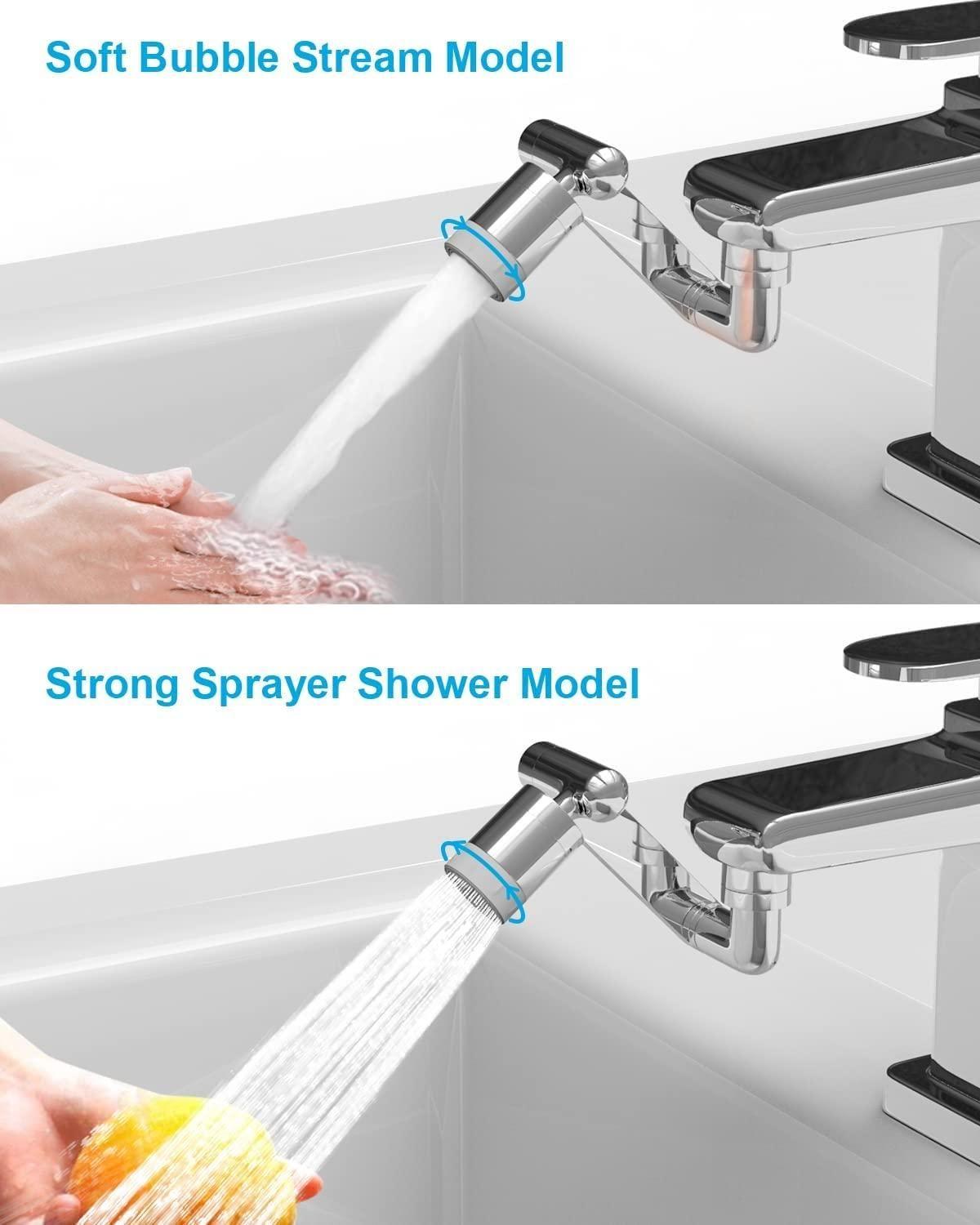 Rotating Faucet Extender Aerator, Universal Splash Filter Faucet, Large Angle Rotating Splash Filter Faucet Extender Aerator with 2 Water Outlet Modes, Sink Sprayer (All Plastic)