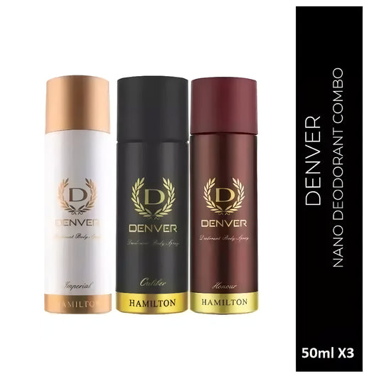 DENVER Caliber,Honour & Imperial Nano Travel Size Pack Deo Perfume Body Spray - For Men (50ml X 3 )